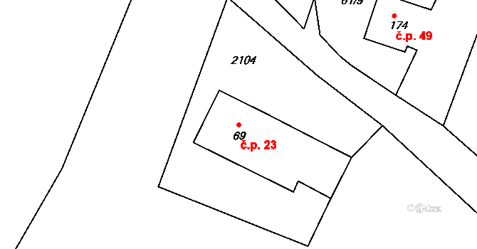 Suchá 23, Havlíčkův Brod na parcele st. 69 v KÚ Suchá u Havlíčkova Brodu, Katastrální mapa