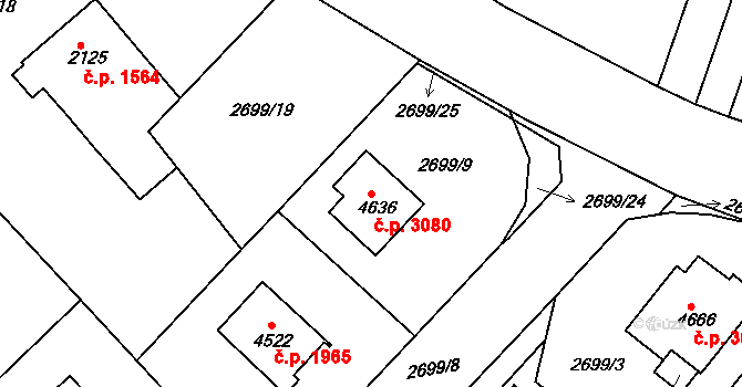 Havlíčkův Brod 3080 na parcele st. 4636 v KÚ Havlíčkův Brod, Katastrální mapa