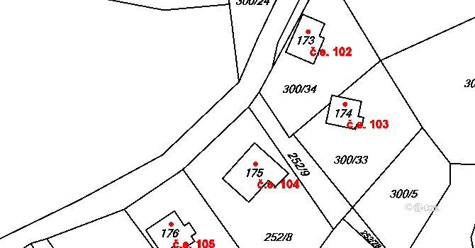 Klokočovská Lhotka 104, Klokočov na parcele st. 175 v KÚ Klokočov, Katastrální mapa