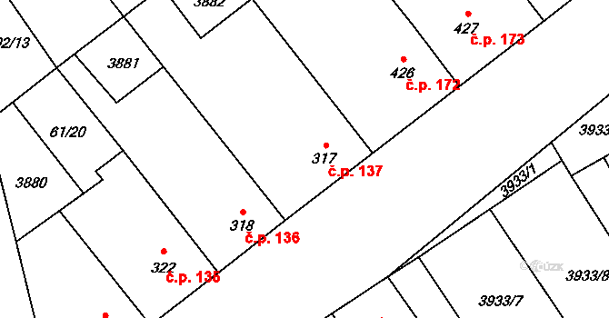 Brod nad Dyjí 137 na parcele st. 317 v KÚ Brod nad Dyjí, Katastrální mapa