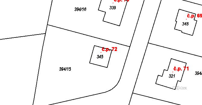 Prostřední Lhota 72, Chotilsko na parcele st. 345 v KÚ Prostřední Lhota, Katastrální mapa