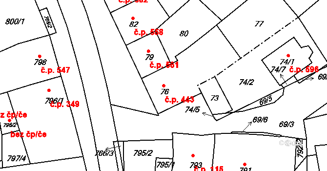 Šitbořice 443 na parcele st. 76 v KÚ Šitbořice, Katastrální mapa