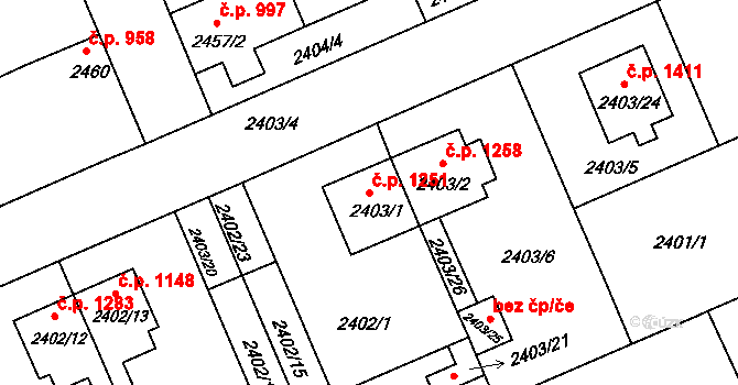 Holešov 1251 na parcele st. 2403/1 v KÚ Holešov, Katastrální mapa