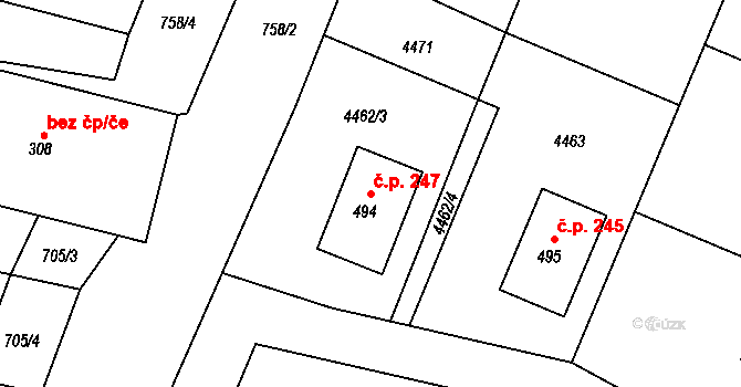 Přehýšov 247 na parcele st. 494 v KÚ Přehýšov, Katastrální mapa