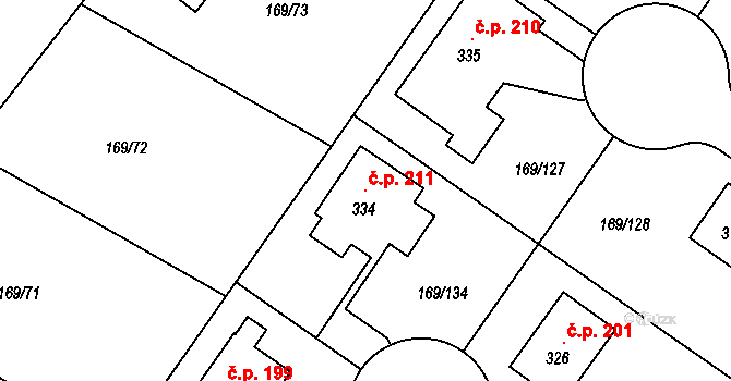Tuchoraz 211 na parcele st. 334 v KÚ Tuchoraz, Katastrální mapa