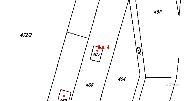 Zábeštní Lhota 4 na parcele st. 467 v KÚ Zábeštní Lhota, Katastrální mapa