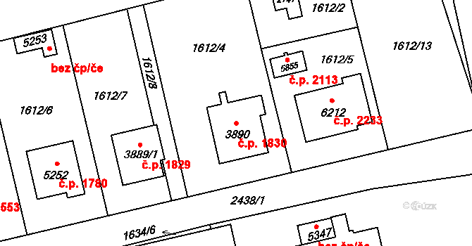 Hranice I-Město 1830, Hranice na parcele st. 3890 v KÚ Hranice, Katastrální mapa