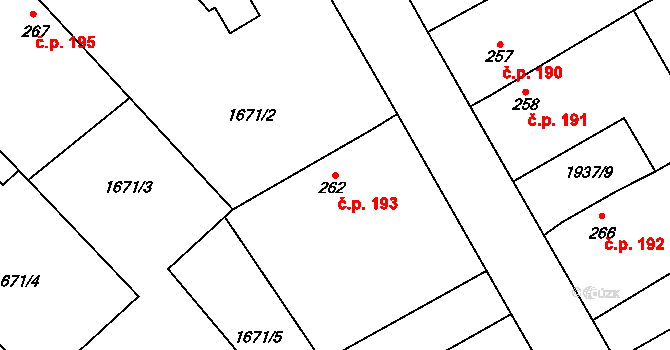 Chotusice 193 na parcele st. 262 v KÚ Chotusice, Katastrální mapa