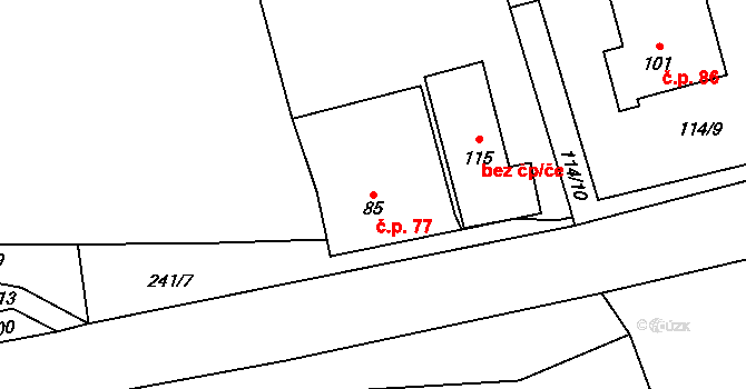 Čakovičky 77 na parcele st. 85 v KÚ Čakovičky, Katastrální mapa