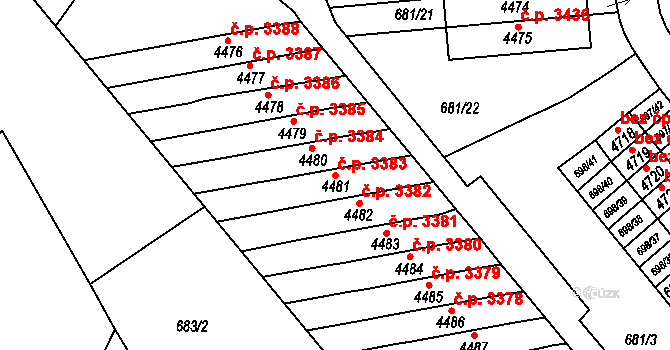 Jablonec nad Nisou 3383 na parcele st. 4481 v KÚ Jablonec nad Nisou, Katastrální mapa
