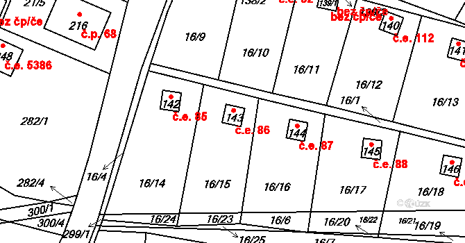 Zborná 86, Jihlava na parcele st. 143 v KÚ Zborná, Katastrální mapa