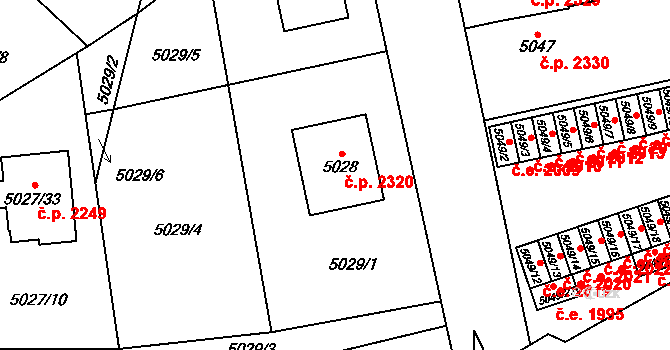 Jihlava 2320 na parcele st. 5028 v KÚ Jihlava, Katastrální mapa