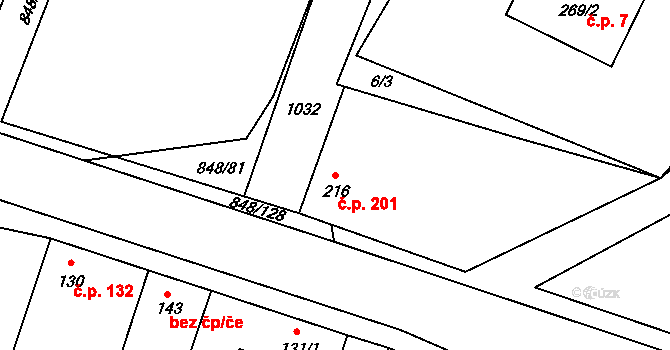 Černuc 201 na parcele st. 216 v KÚ Černuc, Katastrální mapa