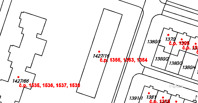 Čelákovice 1353,1354,1355 na parcele st. 1427/16 v KÚ Čelákovice, Katastrální mapa