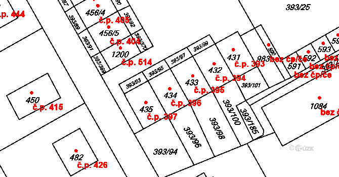 Horoměřice 396 na parcele st. 434 v KÚ Horoměřice, Katastrální mapa