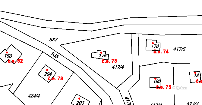 Vonoklasy 73 na parcele st. 175 v KÚ Vonoklasy, Katastrální mapa