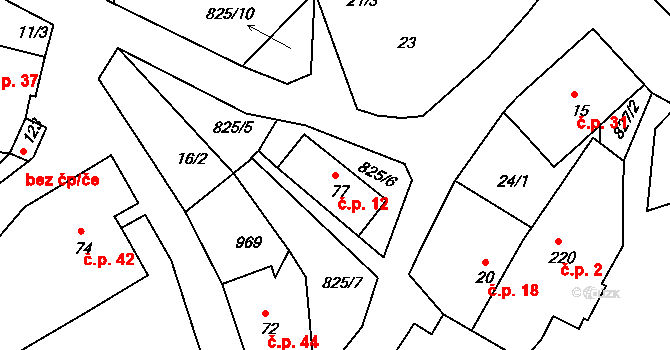 Čelina 12, Borotice na parcele st. 77 v KÚ Čelina, Katastrální mapa