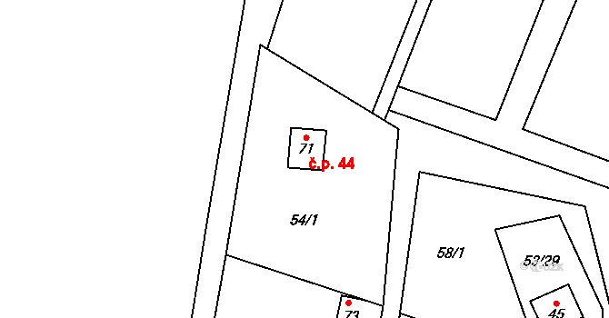Hlávkov 44, Vyskytná nad Jihlavou na parcele st. 71 v KÚ Hlávkov, Katastrální mapa
