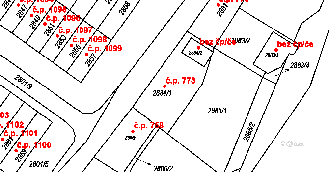 Rýmařov 773 na parcele st. 2884/1 v KÚ Rýmařov, Katastrální mapa