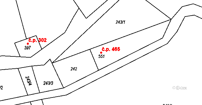Kozlovice 465 na parcele st. 551 v KÚ Kozlovice, Katastrální mapa