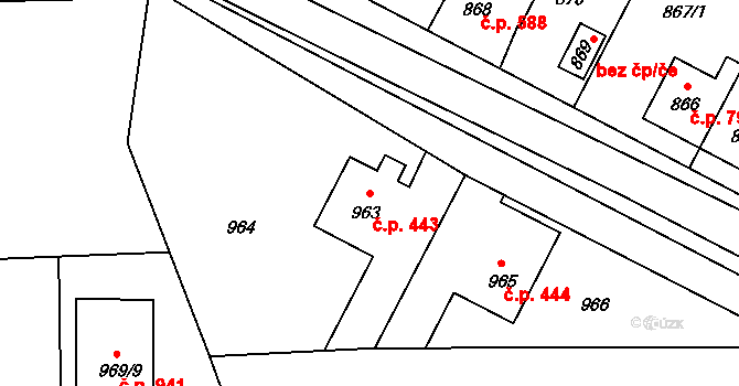 Libušín 443 na parcele st. 963 v KÚ Libušín, Katastrální mapa