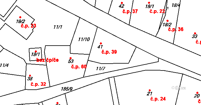 Máslovice 39 na parcele st. 41 v KÚ Máslovice, Katastrální mapa