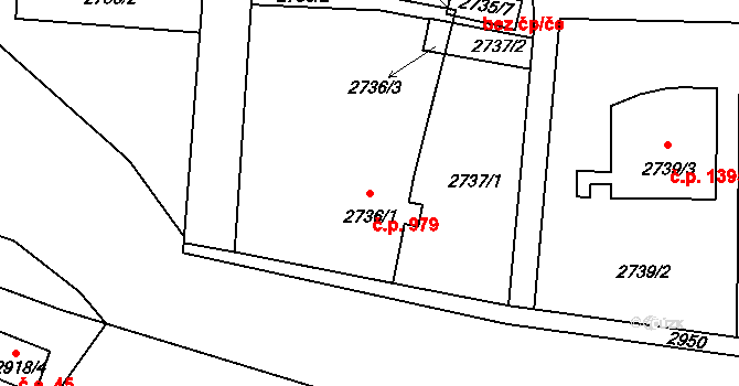 Stará Boleslav 979, Brandýs nad Labem-Stará Boleslav na parcele st. 2736/1 v KÚ Stará Boleslav, Katastrální mapa