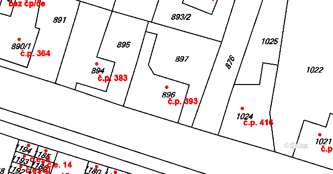 Hrádek nad Nisou 393 na parcele st. 896 v KÚ Hrádek nad Nisou, Katastrální mapa