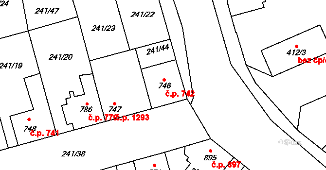 Blansko 742 na parcele st. 746 v KÚ Blansko, Katastrální mapa