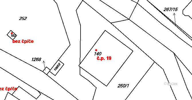Chmelík 19 na parcele st. 140 v KÚ Chmelík, Katastrální mapa