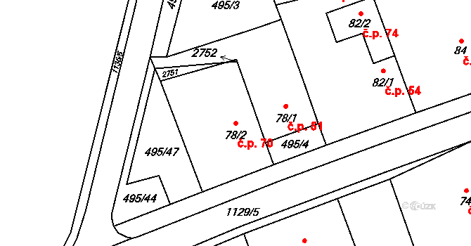 Libosváry 70, Loukov na parcele st. 78/2 v KÚ Libosváry u Bystřice pod Hostýnem, Katastrální mapa