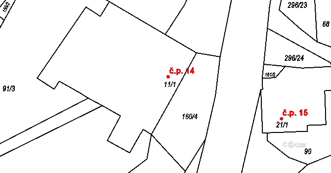 Kozov 14, Bouzov na parcele st. 11/1 v KÚ Kozov, Katastrální mapa