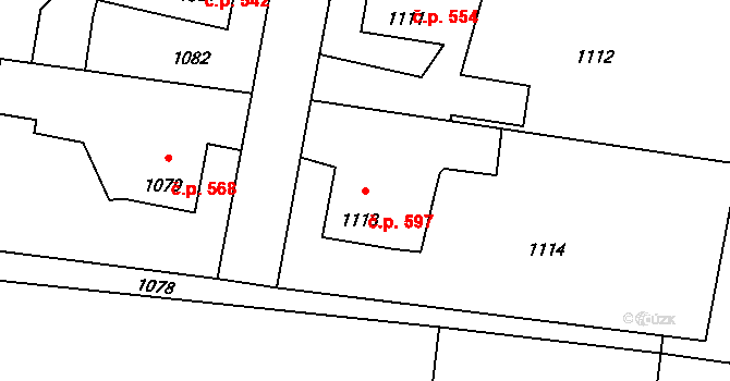 Lutyně 597, Orlová na parcele st. 1113 v KÚ Horní Lutyně, Katastrální mapa