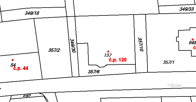 Senohraby 120 na parcele st. 137 v KÚ Senohraby, Katastrální mapa