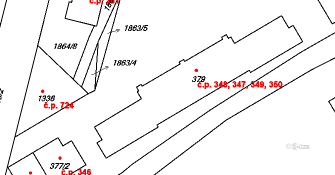 Zliv 347,348,349,350 na parcele st. 379 v KÚ Zliv u Českých Budějovic, Katastrální mapa