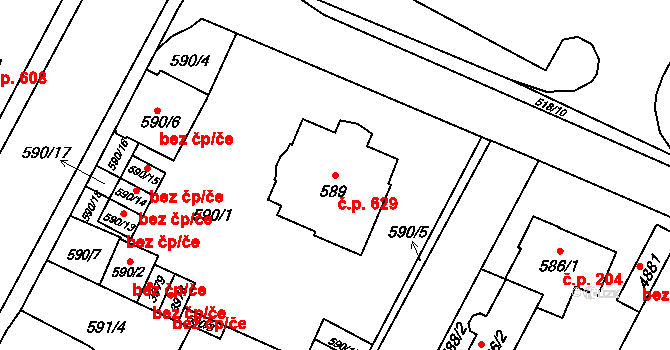 Žamberk 629 na parcele st. 589 v KÚ Žamberk, Katastrální mapa