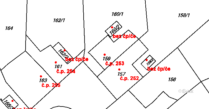 Miřetice u Klášterce nad Ohří 253, Klášterec nad Ohří na parcele st. 159 v KÚ Miřetice u Klášterce nad Ohří, Katastrální mapa