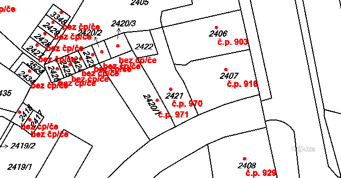 Duchcov 970 na parcele st. 2421 v KÚ Duchcov, Katastrální mapa