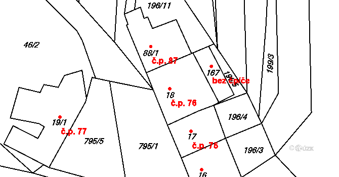 Kobeřice 76, Hradčany-Kobeřice na parcele st. 18 v KÚ Kobeřice, Katastrální mapa