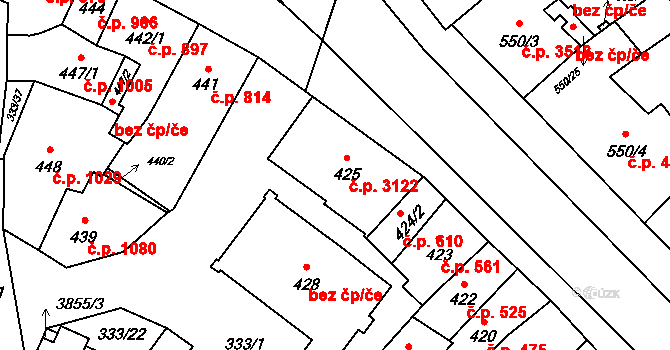 Břeclav 3122 na parcele st. 425 v KÚ Břeclav, Katastrální mapa