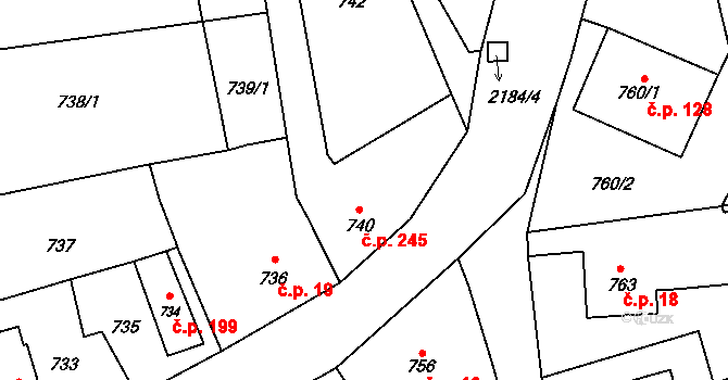 Paskov 245 na parcele st. 740 v KÚ Paskov, Katastrální mapa