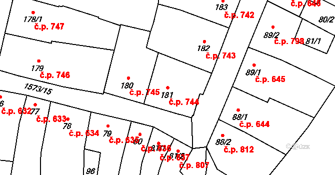 Litovel 744 na parcele st. 181 v KÚ Litovel, Katastrální mapa