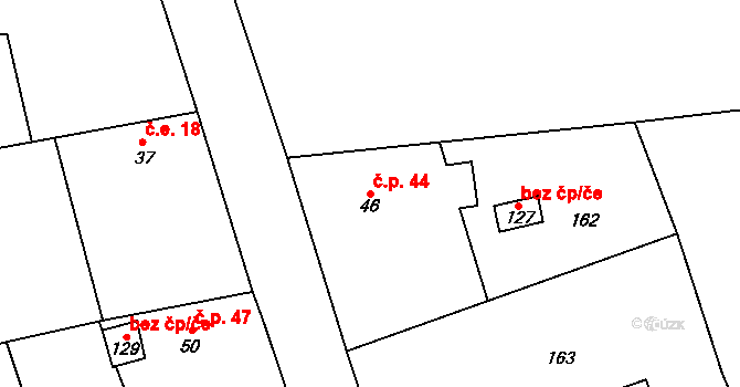 Karlova Ves 44 na parcele st. 46 v KÚ Karlova Ves, Katastrální mapa