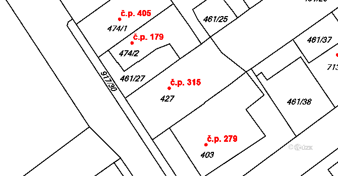 Borohrádek 315 na parcele st. 427 v KÚ Borohrádek, Katastrální mapa