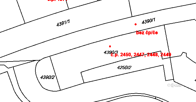 Žižkov 2448, Praha na parcele st. 4390/3 v KÚ Žižkov, Katastrální mapa