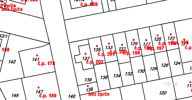 Libuš 201, Praha na parcele st. 135 v KÚ Libuš, Katastrální mapa