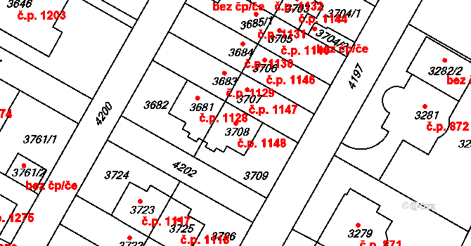 Dejvice 1148, Praha na parcele st. 3708 v KÚ Dejvice, Katastrální mapa