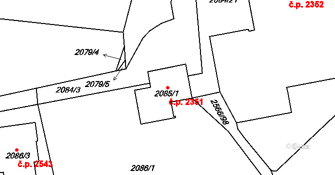 Dejvice 2351, Praha na parcele st. 2085/1 v KÚ Dejvice, Katastrální mapa