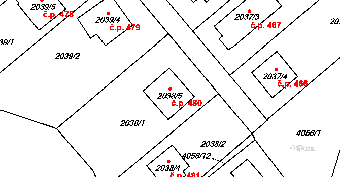 Příbram III 480, Příbram na parcele st. 2038/5 v KÚ Příbram, Katastrální mapa
