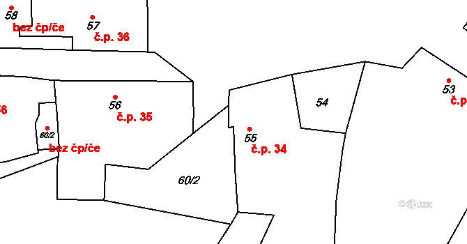Čečelovice 34 na parcele st. 55 v KÚ Čečelovice, Katastrální mapa